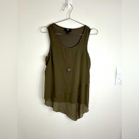 iZByer Women Olive Green Sleeveless High-Low Tank Top Blouse Small Flowy Layered - Picture 2 of 8